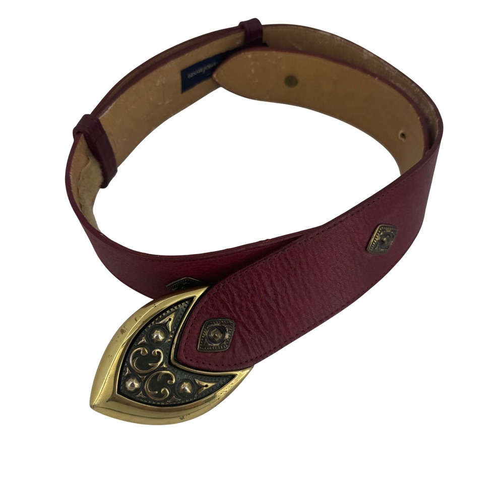 Ginnie Johansen Designs Dallas VTG Burgundy Leather Belt Boho Western Buckle